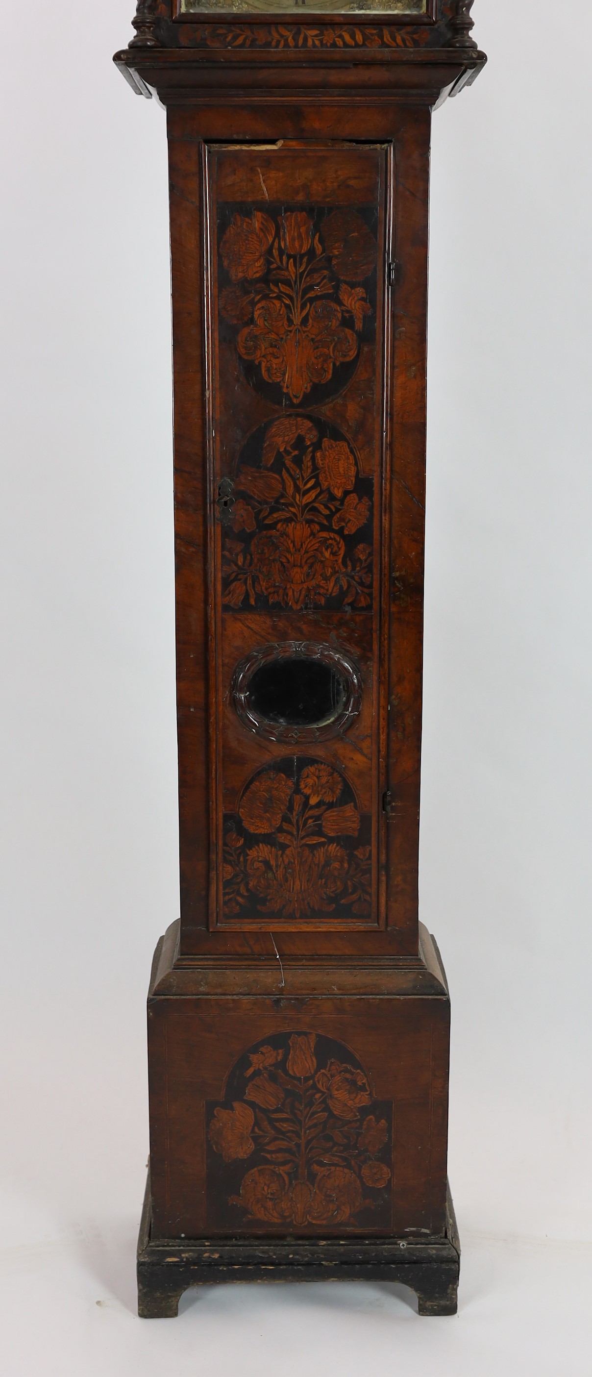 A William and Mary floral marquetry and walnut eight day longcase clock, 52cm wide, 208cm high